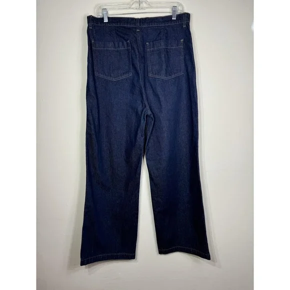Doen Newport Jeans Womens 33 Blue Rinse Wash‎ High Rise Wide Leg Cotton